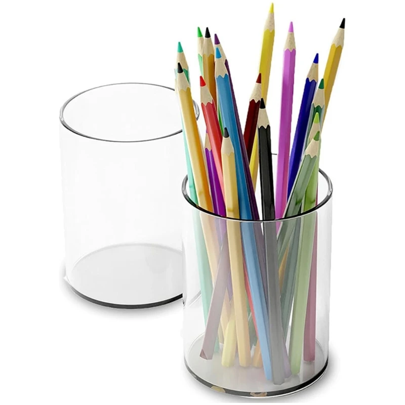 حامل أقلام أكريليك مستدير، كوب قلم رصاص من الأكريليك الشفاف، منظم مكتبي موفر للمساحة لملحقات تخزين مكتب المكتب