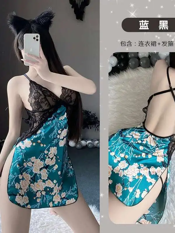 Nova linda volta profunda decote em v tentação sexy cinta dormir primavera/verão renda emenda sexy pijamas femininos vestido elegante mr4