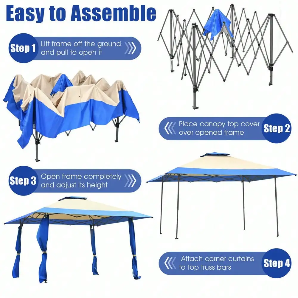 Gazebo pop-up pliable pour patio, tente à baldaquin, abri extérieur, ombre bleue, 13' x 13'