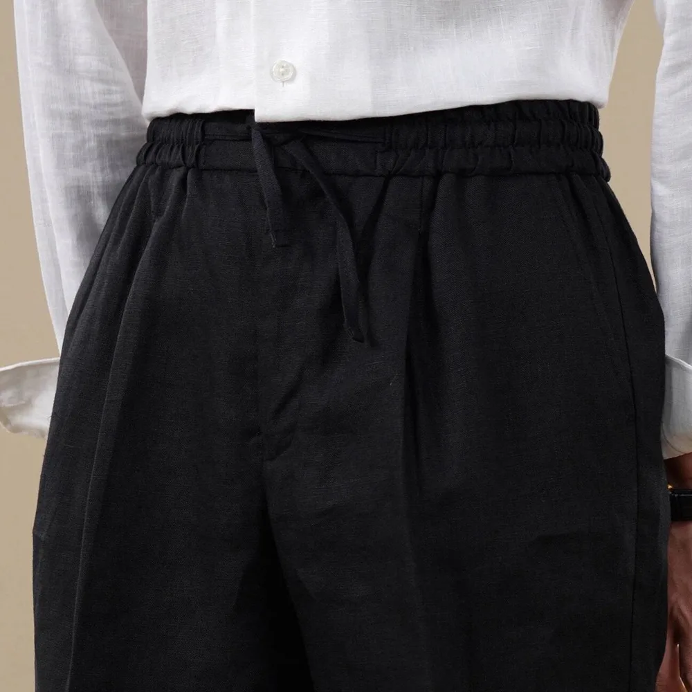 Pure Linen Breathable Shorts Summer Thin Loose Drawstring Casual Minimalist European Style Five-Pocket Shorts Men Clothing 2026
