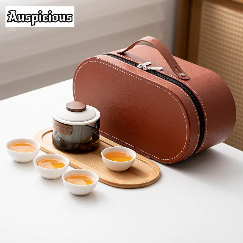 Portable Ceramic Teaware Set Chinese Kung Fu Set Pot Travel with Bag Gaiwan Cups of Ceremony Teapot Tea Maker Infuser Fine Gift