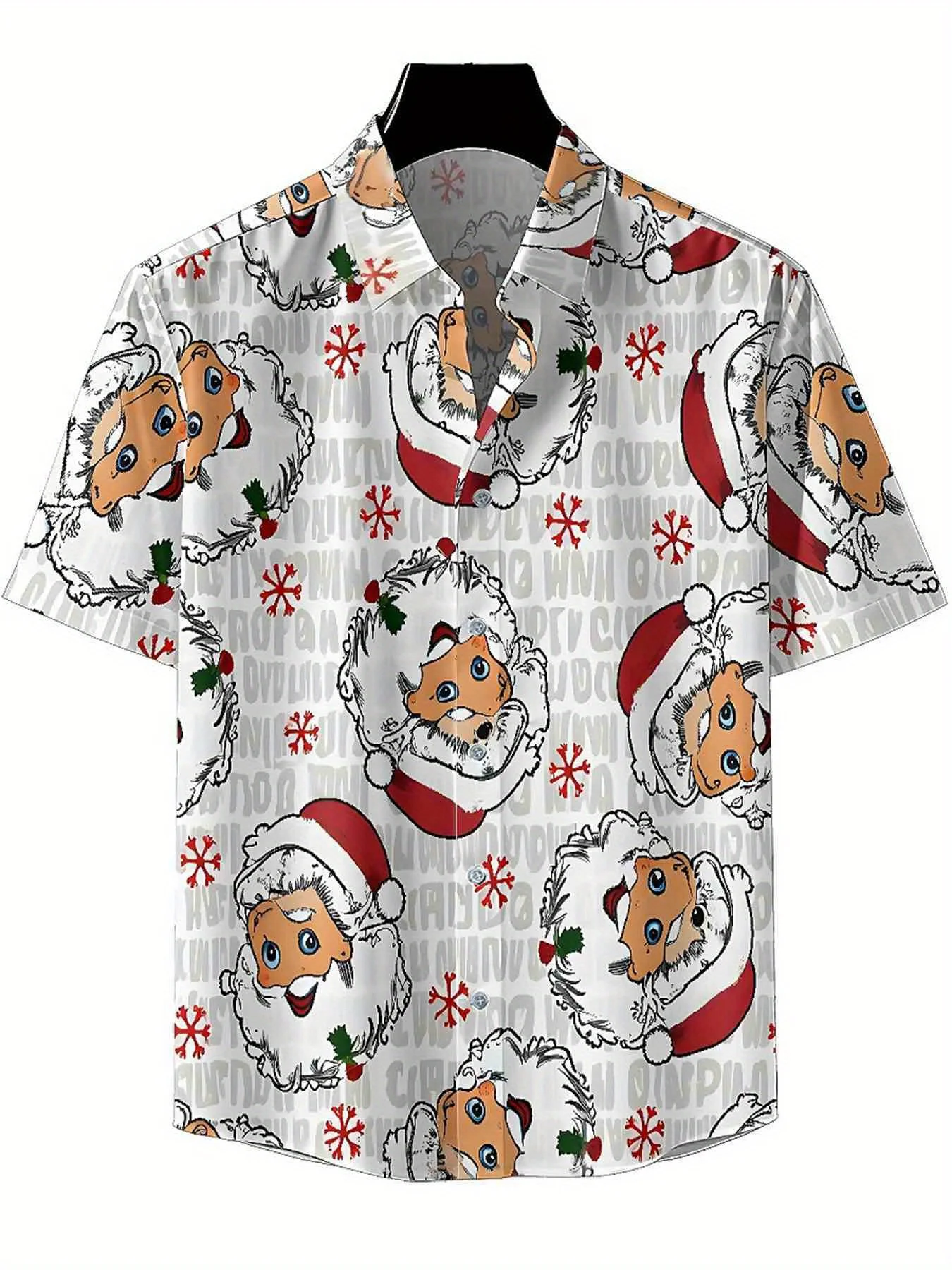 Kemeja Hawaii Ukuran Besar Pria Pola Tema Santa Klaus, Atasan Fashion Musim Panas Baru, Pakaian Jalanan Hip Hop Rock