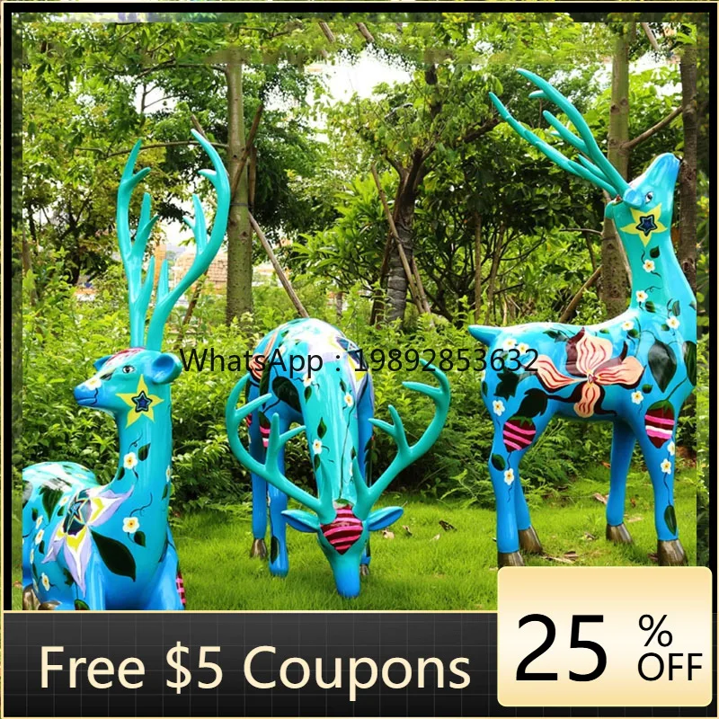 

LYY Park Artificial Animal Sika Deer Fiberglass Sculpture Garden Landscape Decoration Artwork Outdoor Courtyard Large Ornament