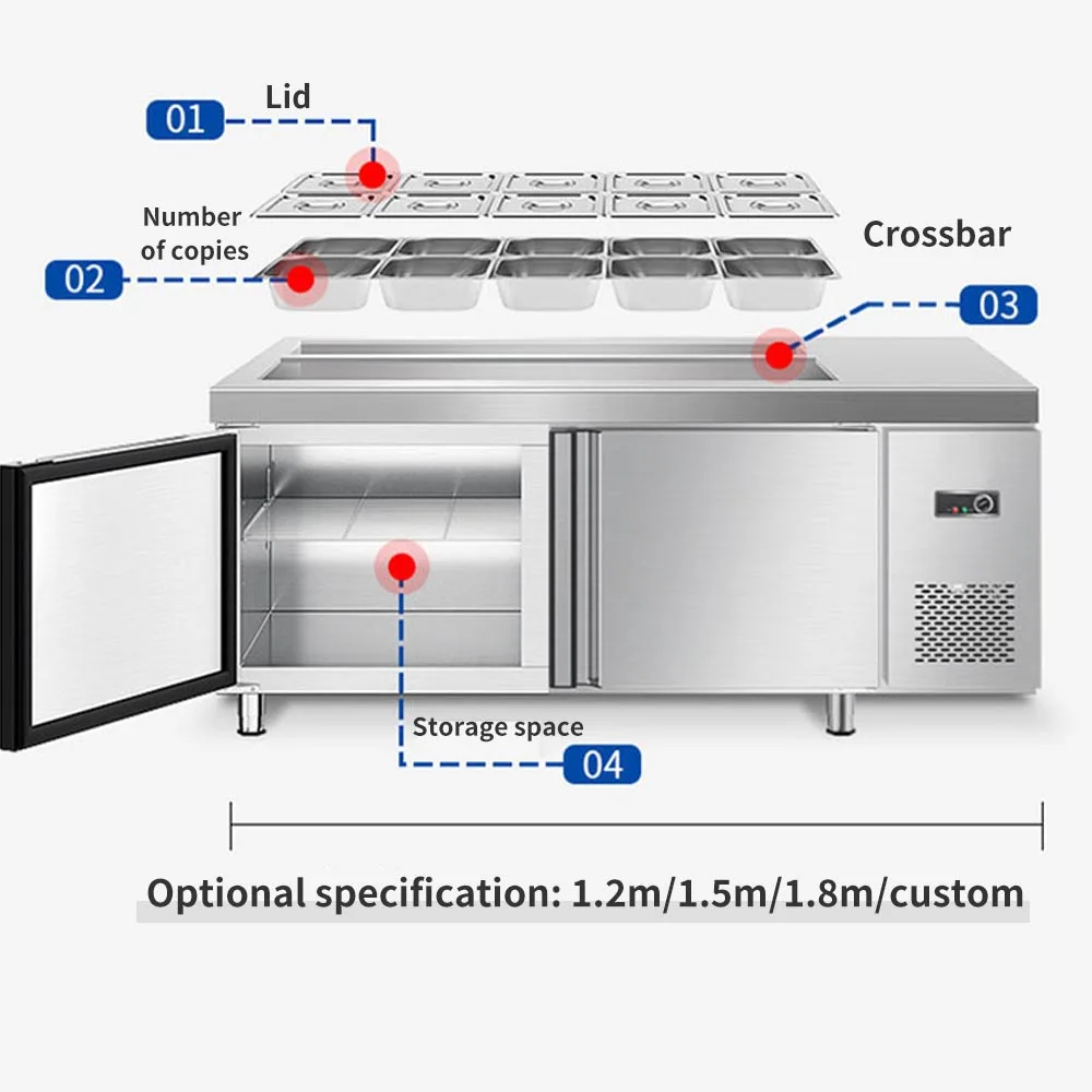 HENGZHI Commercial Counter Top Salad Bar Counter Display Refrigerator Pizza Prep Table Refrigerator Restaurant Equipment