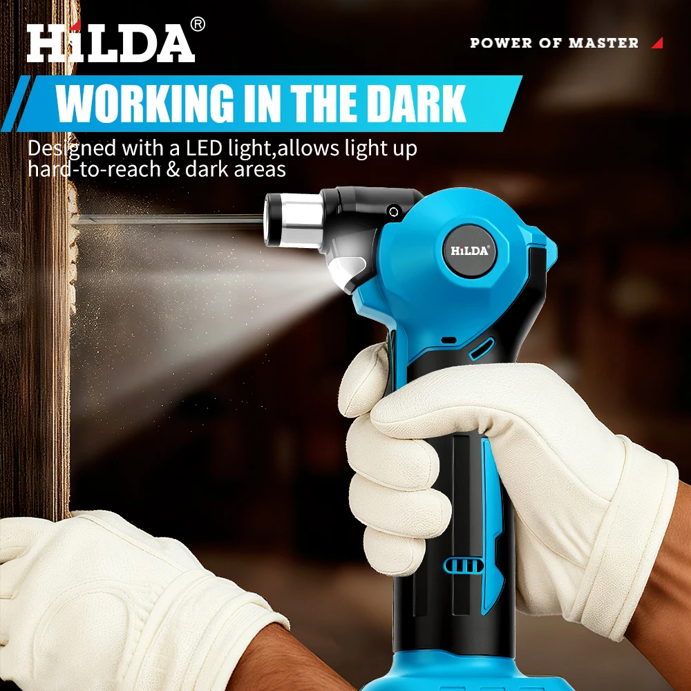 هيلدا اللاسلكي مطرقة كهربائية محرك نحاسي أداة السلطة 0/45/90 درجة قابل للتعديل رئيس مطرقة الحفر تحمل أضواء LED