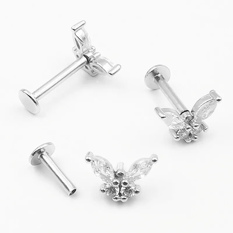 

925 Sterling Silver Girls Gentle Cute Small Butterfly Zircon Screw Bead Earrings for Women Daily Wear Girlfriend Jewelry