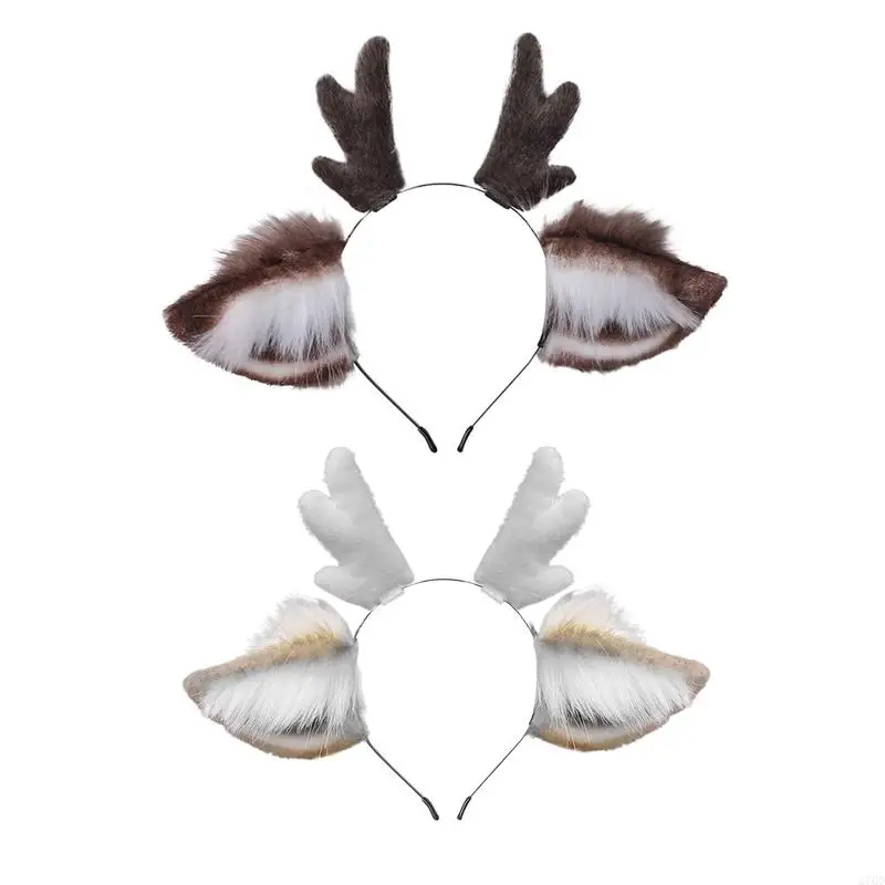 

270D Faux Fur Ears Plush Antler Headband Lovely Reindeer Animal Hair Hoop Holiday Party Supplies Christmas Halloween Cosplay