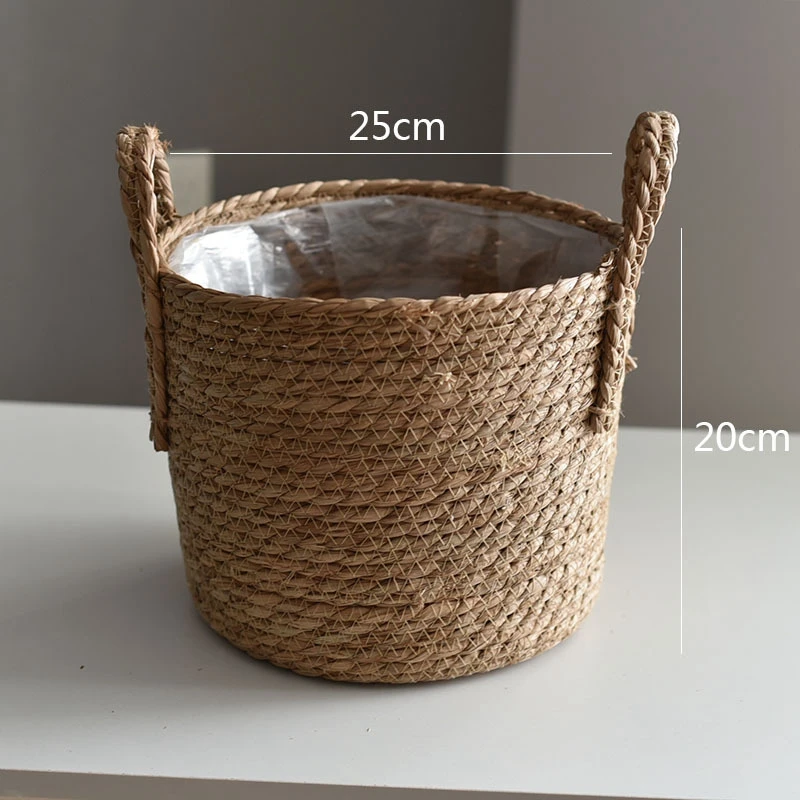 1 PCS Plant Pots Seagrass Planter Basket Flower Pot Cover Woven Plant Container Vase Wicker Trash