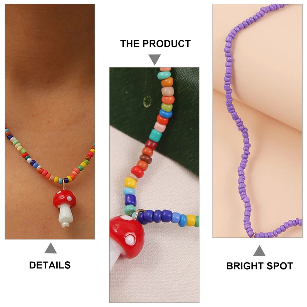

4Pcs Kids Handmade Mushroom Pendant Beaded Necklace Colorful Bohemian Jewelry Party Necklace Charming Fashion Accessory