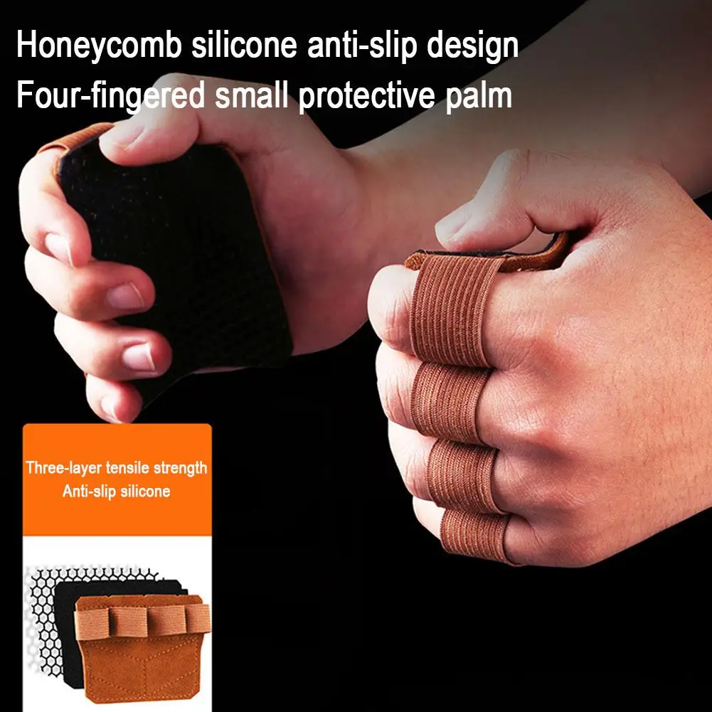 قفازات رفع الأثقال من جلد البقر بأربعة أصابع لحماية راحة اليد ومضادة للانزلاق للتدريب واللياقة البدنية والرياضة ومقاومة للاهتراء حارس النخيل Q3G6