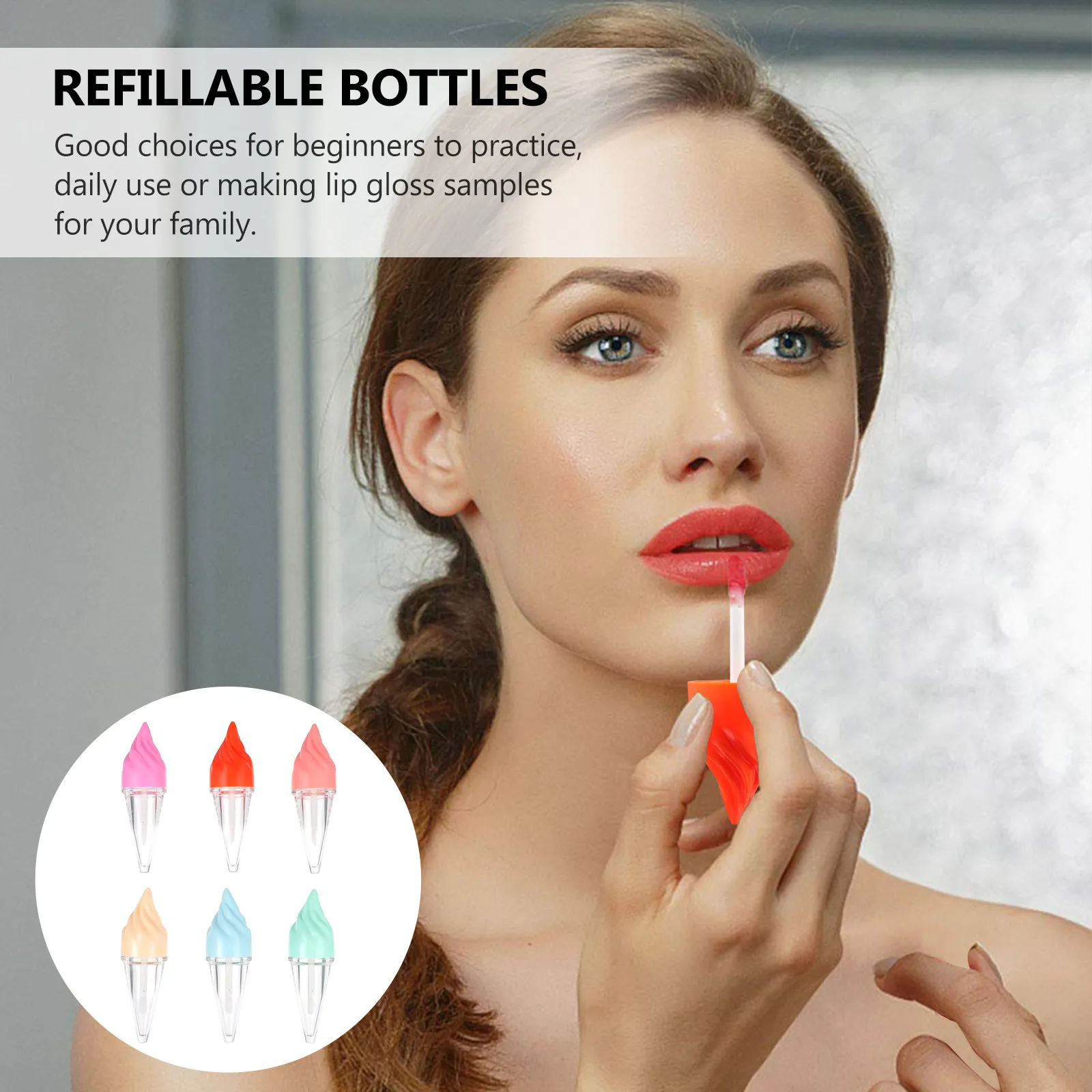 6Pcs Lip Gloss Tube Ice Cream Shape Compact DIY Container Travel Lipstick Holder Lip Balm Tube Lipstick Tubes