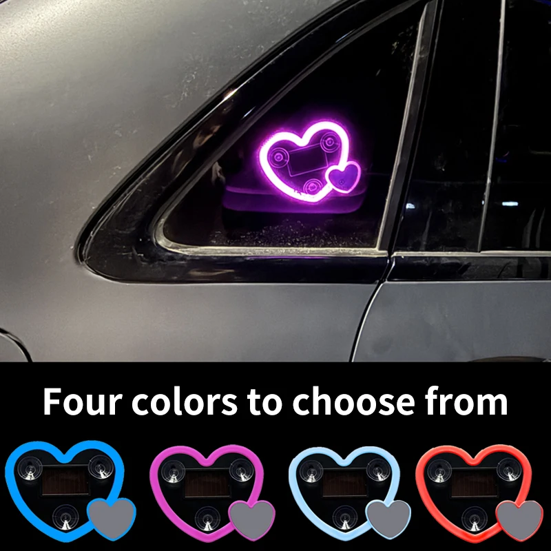 New solar powered car with triangular windows heart-shaped neon lights illuminated rear windows interior decoration atmosphere