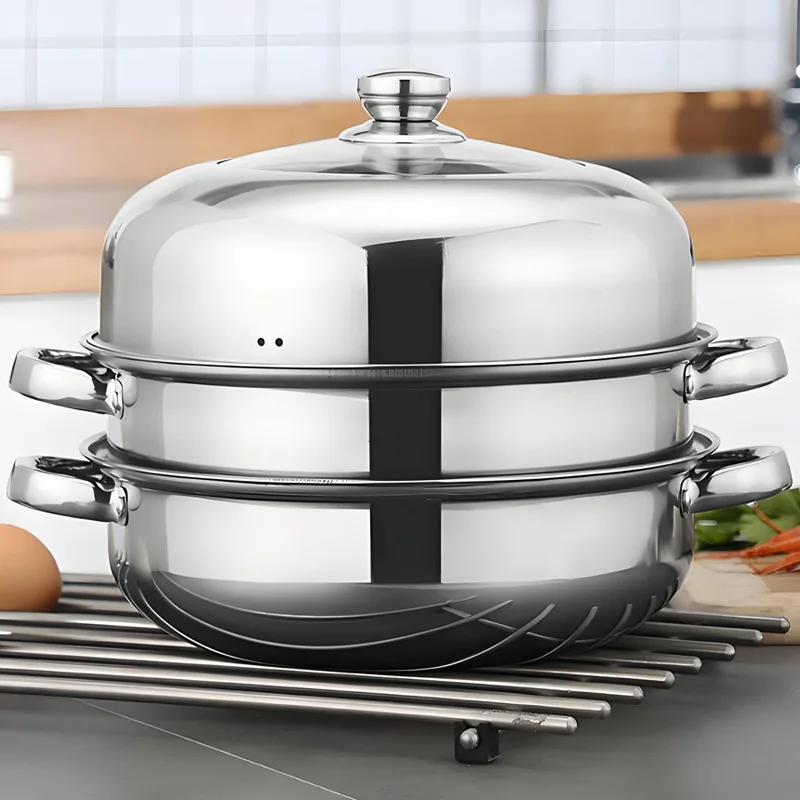 28cm Thickened Stainless Steel Steamer Pot, 2 Tier Steamer, 3 Tier Steam Pot, Household Cooking Pot, Large Capacity Steamer