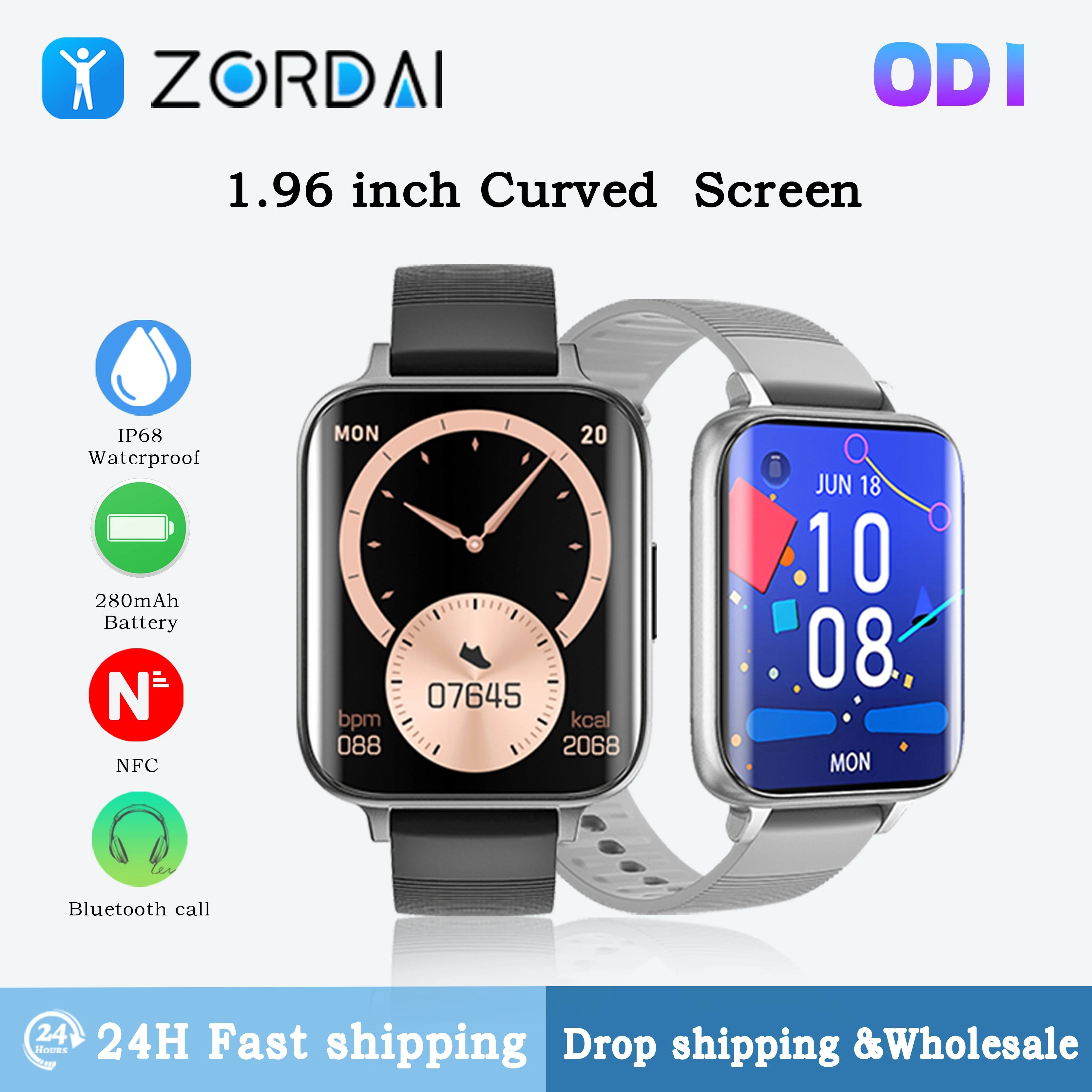 

ZORDAI OD1 Смарт-часы для OPPO Watch 3 1,96 "HD изогнутый экран Bluetooth звонок здоровье и фитнес-трекер Смарт-часы для женщин