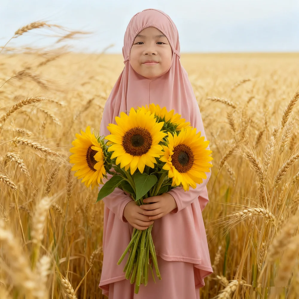 Eid Khimar Jalabiya Kids Girls Muslim Dress Hijab Set Ramadan Djellaba Abaya Turkey Kaftan Robe Prayer Garment Islam Clothing