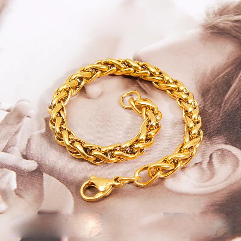 سوار سلسلة عارضة من الفولاذ المقاوم للصدأ للرجال والنساء ، 316L ، ملون ، ذهبي ، فضي ، لون أسود ، لا يتلاشى