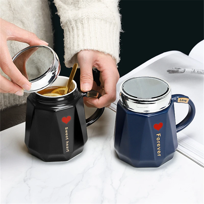 Creative Mirror Ceramic Coffee Tea Mugs High Capacity Beer Drinking Water Cups with Handle for Kitchen Tableware Home Office Use