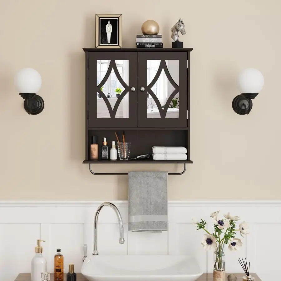 

Medicine Cabinet with Adjustable Shelves and Towel Bar, Vanity Wall Mounted Storage Cabinet with Mirror, Hanging Wall Cabinet f