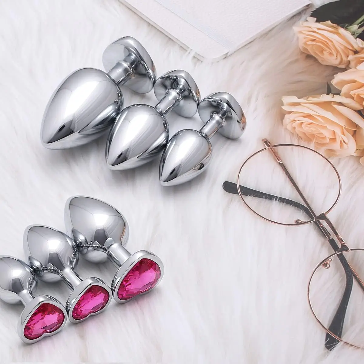 3 Pcs Luxury Jewelry Design Fetish Heart Metal \\Stainless Steel Crystal Anal Plug Removable Butt Plug Stimulator Anal Sex Toys