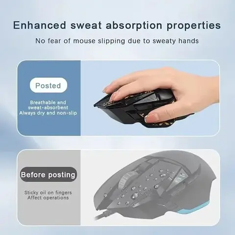 For Logitech G502 Hero Anti-Slip Grip Tape， Sweat-Absorbing Durable Skin for Gaming Control