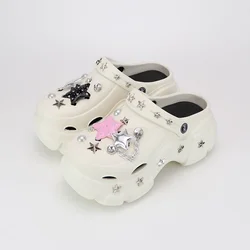 Y2K Fashion Star Goth Thick Platform Sandals Punk High-heeled Balck White Sandals Cave Shoes Women's Outwear Summer New Shoes