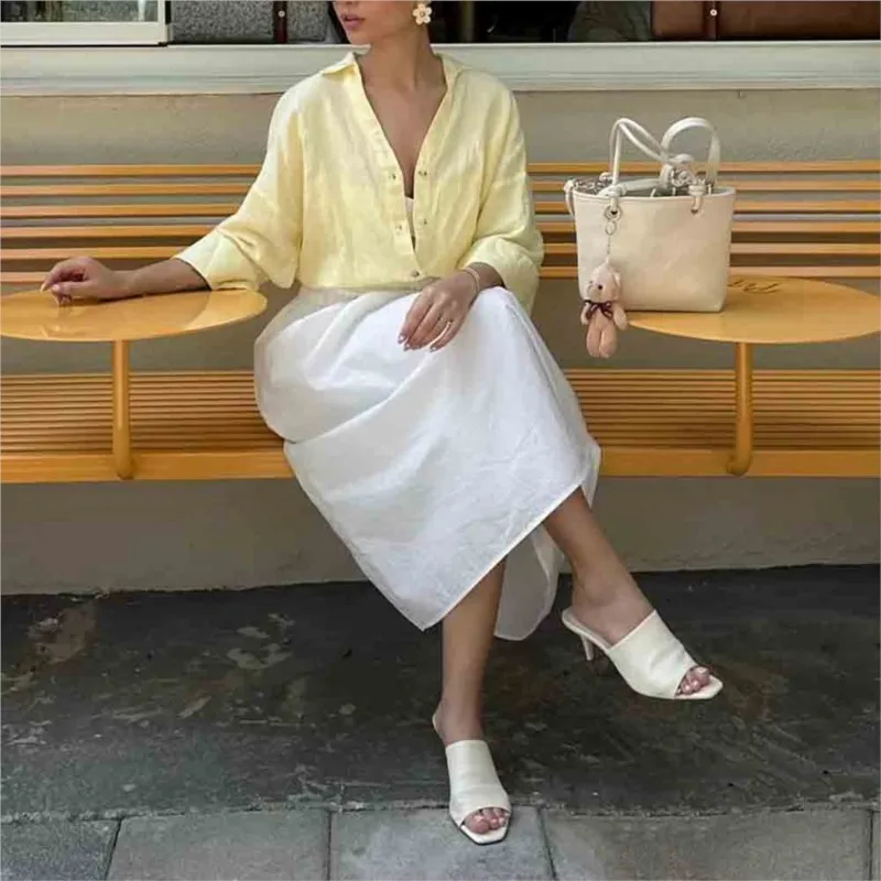 Camisa informal a rayas para mujer, blusa holgada con cuello vuelto y una botonadura, camisa de manga larga Vintage para oficina, novedad de verano 2025