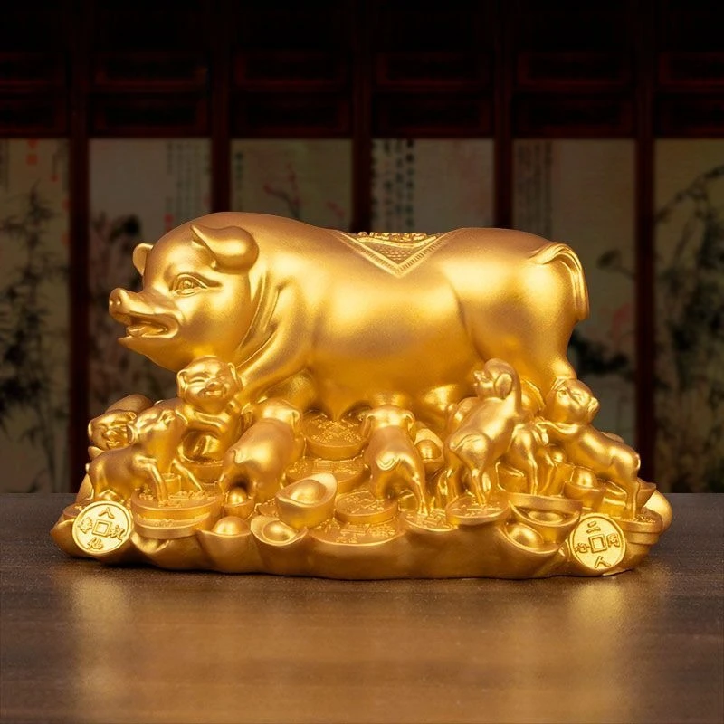 Lucky Pig and Prosperity Pig Figurines: Home Decor and Gifts for The Living Room and Office