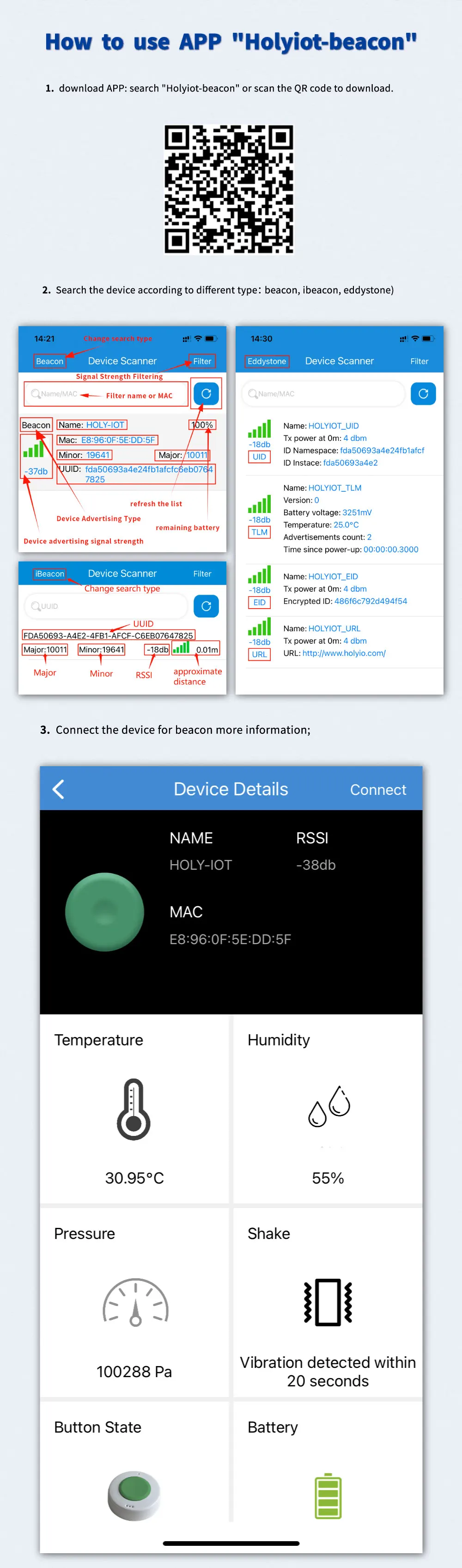 Holyiot NRF52810 Bluetooth 5.0 Low-Energy-Modul für Proximity-Marketing, BLE-Bewegungssensor mit Beschleunigungsmesser LPS22HB und Barometer – Detail 2