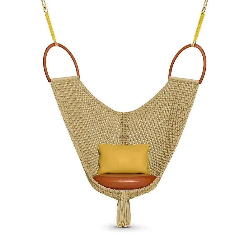 

High end Indoor Hanging Swing Chair Outdoor Garden Golden Rope Cotton Macrame Hammock
