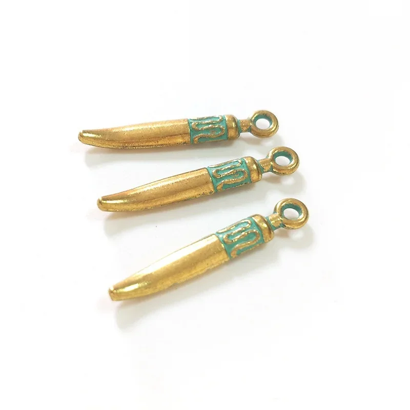 New 40pcs 25*4MM Patina Plated Zinc Alloy Green Tip Needle Spike Charms Curving  Pendants for DIY Jewelry Accessories