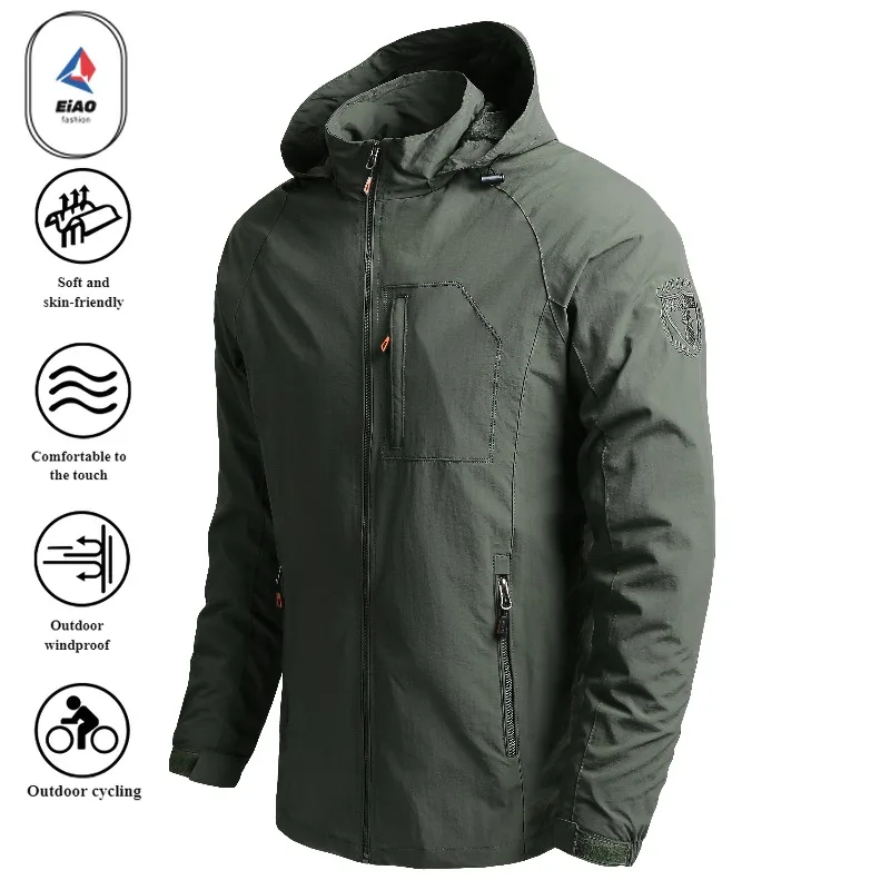 EIAO 2025 رجل في الهواء الطلق مقاوم للماء تنفس سترة واقية خفيفة الوزن QuickDry مقنعين سترة رياضية المشي لمسافات طويلة معطف تسلق الجبال #2