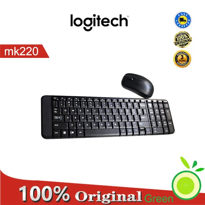 Logitech MK220 Wireless Keyboard And Mouse Combo 11 Multimedia Shortcut Keys 1000DPI Mice USB Receiver Set Office For Laptop PC