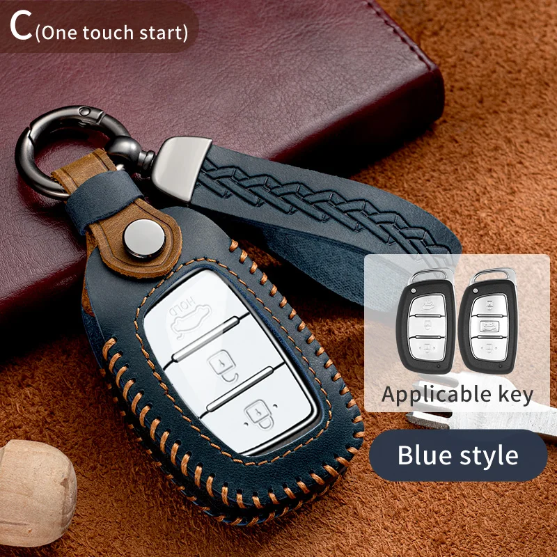 Genuine Leather Car Key Case Cover Fob Shell for HYUNDAI Tucson Creta Ix25 Ix35 I10 I20 Ix20 HB20 Elantra Sonata Keychain