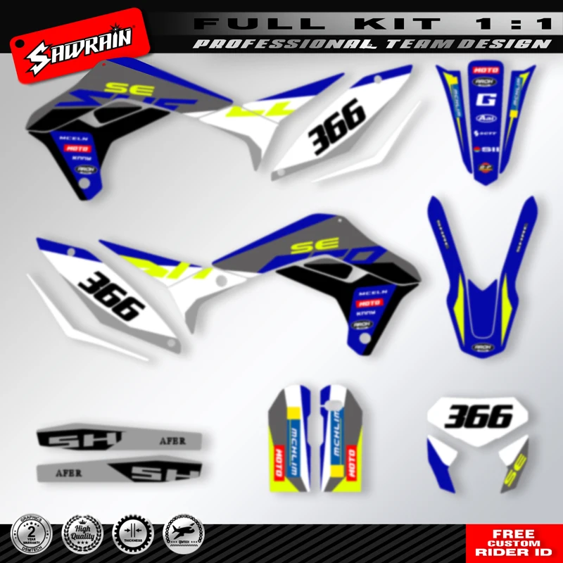 Sawrain Motorcycle Sticker Custom Team Graphics Decals Kit For SHERCO SE SEF 2017 2018 2019 2020 2021 2022 2023