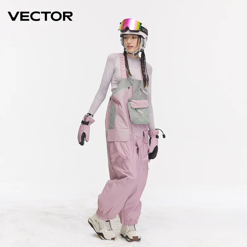 VECTOR Thick Men Women Ski Pants Straight Overalls Jumpsuit Skiing Bib Waterproof Winter Warm Windproof Outdoor Sports Snowboard