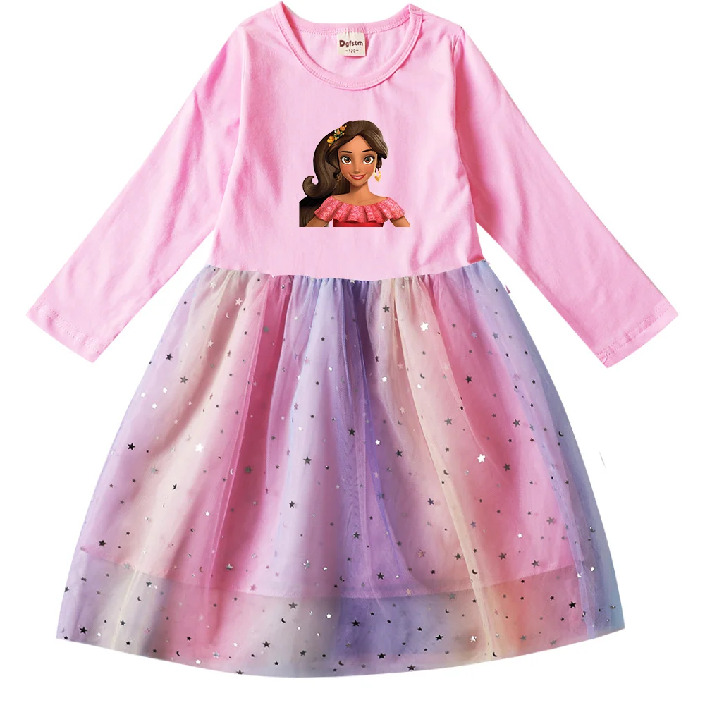 Disney Elena of Avalor Girls Toddler Prom Mesh Dresses Children Party Clothes Long Sleeve Princess Costume Kids Fall Dresses