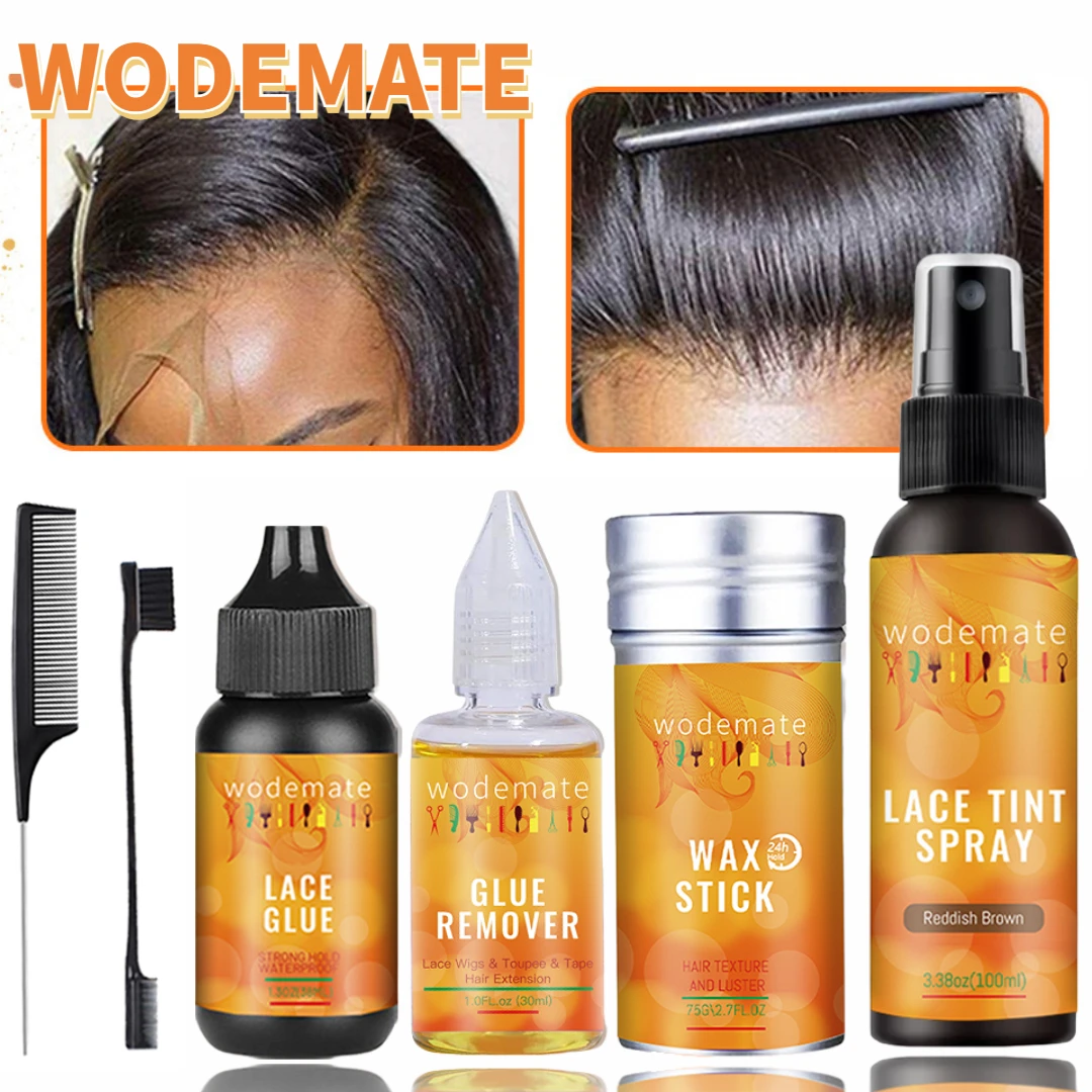 6pcs/Lot Wig Glue for Front Lace Wig Waterproof Hair Replacement Adhesive and Glue Remover Set+Lace Tint Spray For Wigs Brown