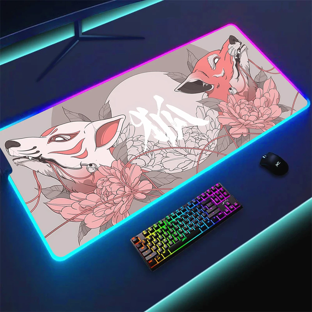 Cartoon Fox RGB Mousepad Pc Gamer Keyboard Mouse Pad LED Glowing Mouse Mats Rubber Gaming Computer Mausepad 900x400 Cool Deskmat