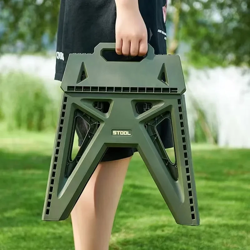 Portable Outdoor Folding Stool, Camping Fishing Chair, High Load-Bearing, Reinforced PP Plastic Triangle Stool