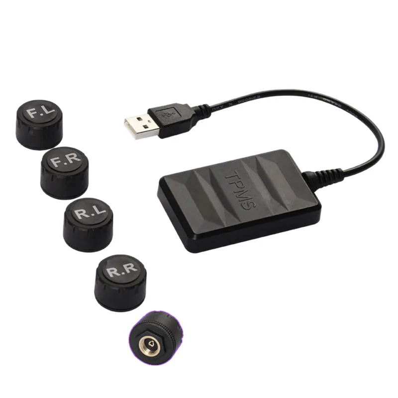 

USB Spare Tire Pressure Monitoring System TPMS External 5 Sensors Real-Time Display for Android