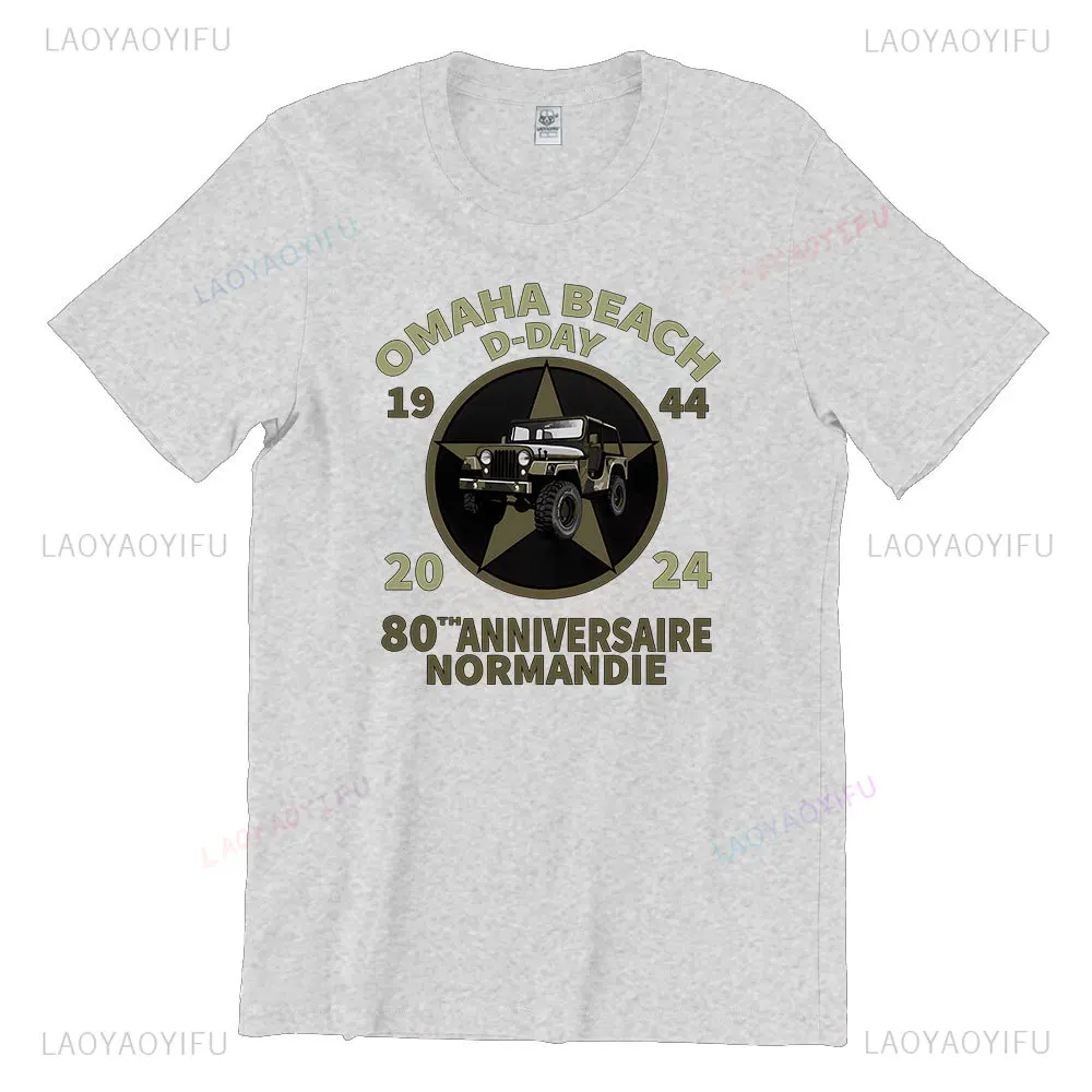 D-Day Shirt Omaha Beach Normandy Landings 80th Anniversary 1944-2024 Veteran Retro Cotton T-Shirt Gift Remembrance Day Tee