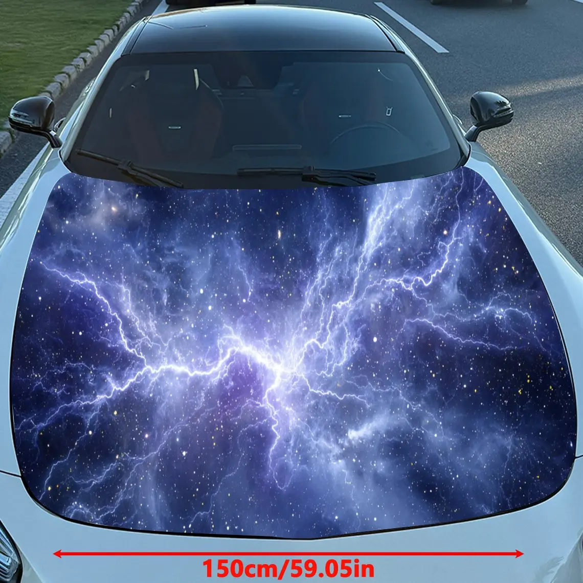 Lightning Galaxy Car Hood Sticker PVC Self Waterproof Stick, Striking Auto Exterior Accessories Decor Protect Gift for Car Lover
