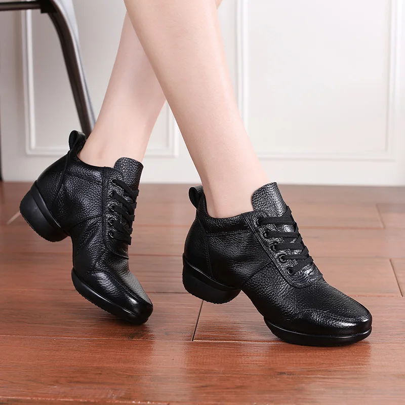 Women's Jazz Shoes Sneakers Modern Dance Summer Mesh Platform Walking Practice Ballroom Latin Dance Shoes genuine leather