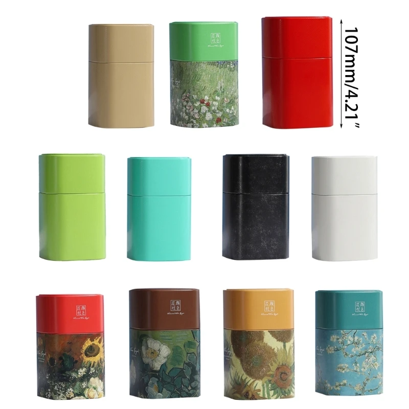 Elegant Tea Jar Metal Tea Canister for Loose Tea Storage Oil Painting Pattern Coffee Storage Container Tea Canister Can