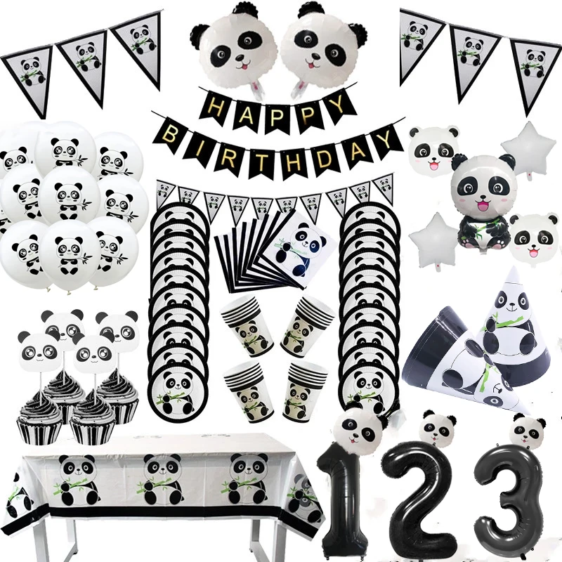 

Panda Balloons Disposable Tableware Plates for Boy Girl Baby Shower Kids 1st Birthday Decorations Gender Reveal Party Supplies