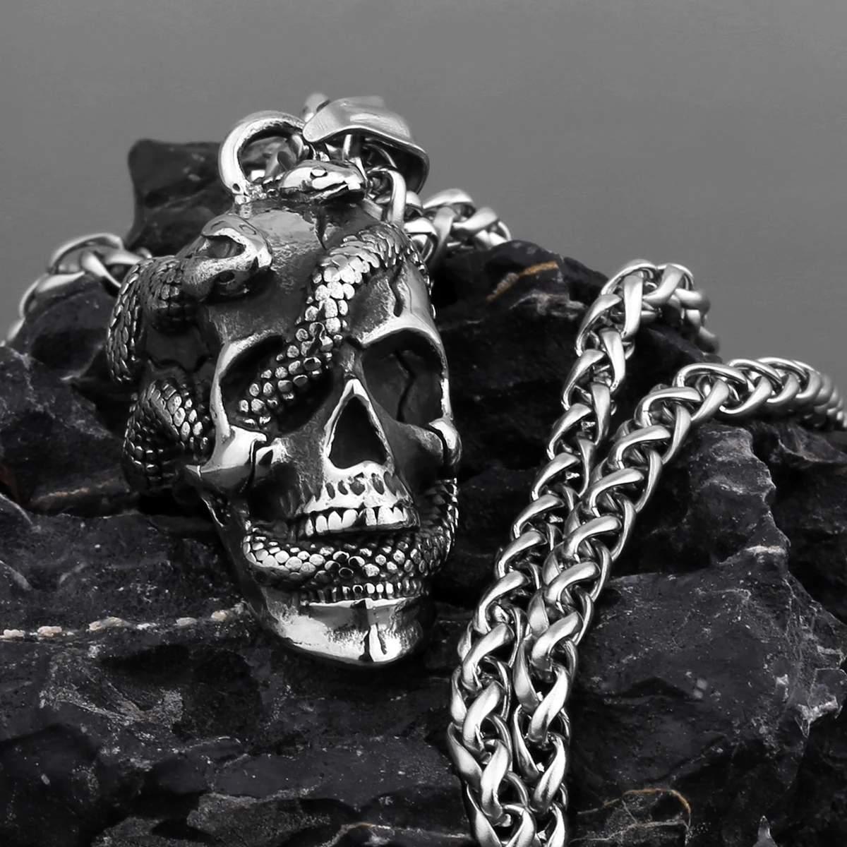 Snake and Skull Pendant Necklace