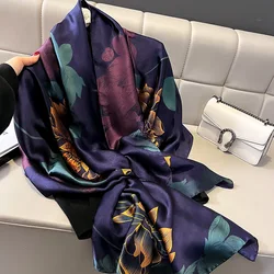 Silk Scarf Women Shawls Female Fashion Flowers For Traveling Sun Protect Sunscreen Beach Scarves Air Conditioning Wraps Luxury