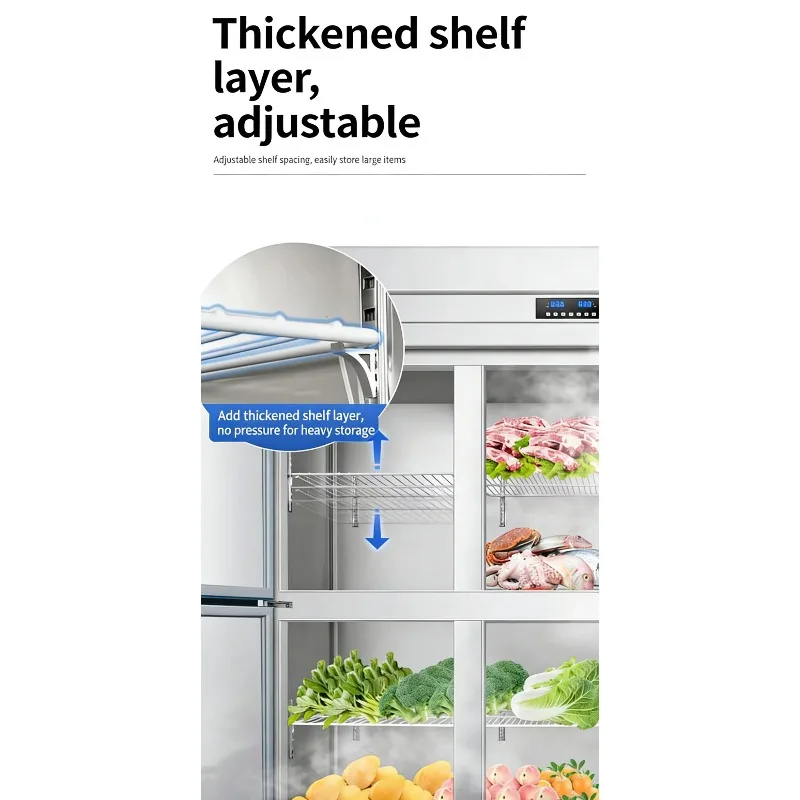 Refrigerador Comercial de Carne com 6 Portas e Controle Digital de Temperatura para Uso em Lojas, Restaurantes e Hotéis