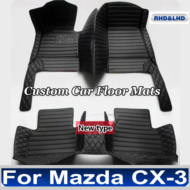 Car Floor Mats For Mazda CX-3 CX3 DK 2016~2022 Leather Luxury Mat Protective Rug Carpet Set Auto Interior Parts Car Accessories