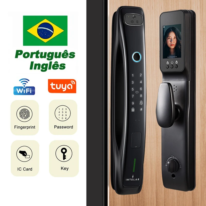 Fechadura facial 3D inteligente Intelar X3 Tuya Monitor de segurança facial e de câmera Impressão digital inteligente Senha Desbloqueio de chave biométrica